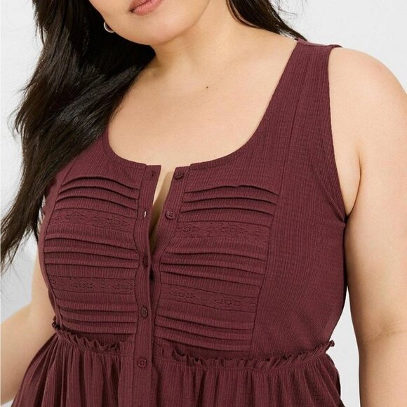 torrid Tops - Torrid - Textured Jersey Scoop Neck Button Down Babydoll in Sassafras / Plum‌‌‌